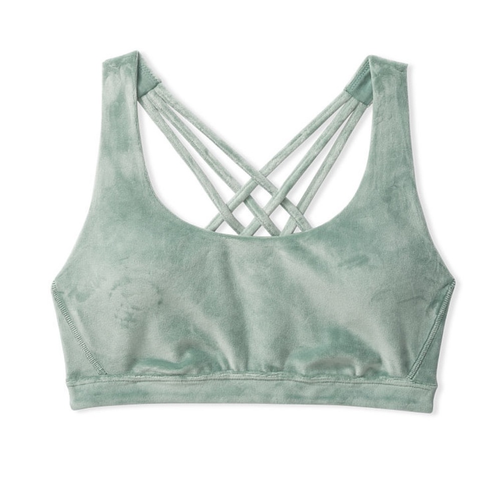 NWT‼️OUT OF STOCK‼️Victorias Secret Velour Blue Gray Strappy Back Sports Bra MED